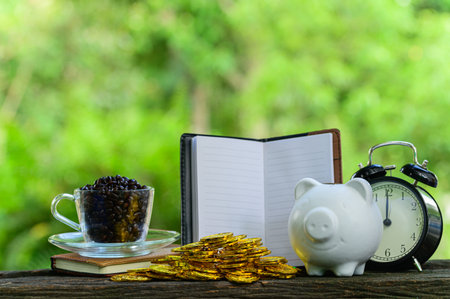 Concept of saving money Green blur bokeh background