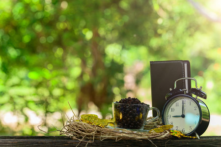 Concept of saving money Green blur bokeh background