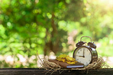 Concept of saving money Green blur bokeh backgroundの写真素材