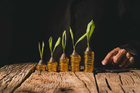 Use your smartphone to watch financial growth.の写真素材