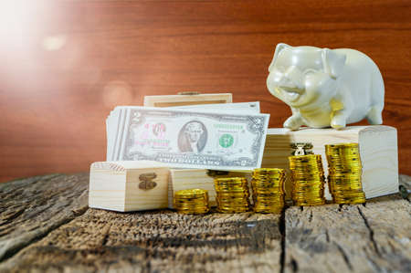 Piggy bank concept to save money and treasure boxの写真素材