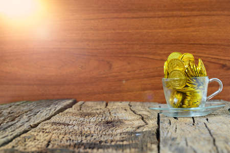 Money saving ideas, treasure chests and coin pilesの写真素材