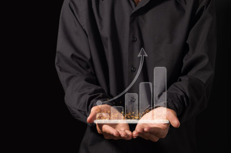 Business people show Digital bar graph in growth