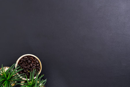 A mug of coffee beans on the desk