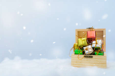 Christmas gift box idea  snowの写真素材