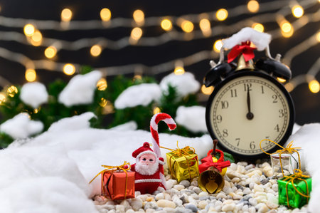 Merry christmas gift box snowy night background