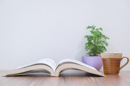 concept of reading a book is at the desk in the room