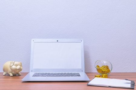 concept of computers in business earns money at the desk