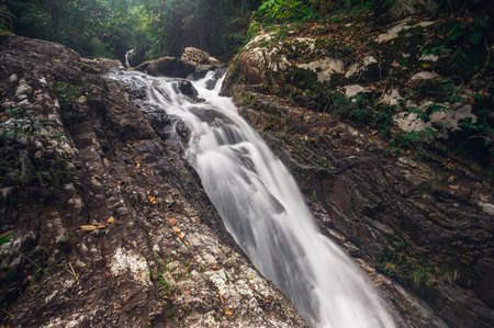Travel concept of Khao Chamao Waterfall National Park love nature