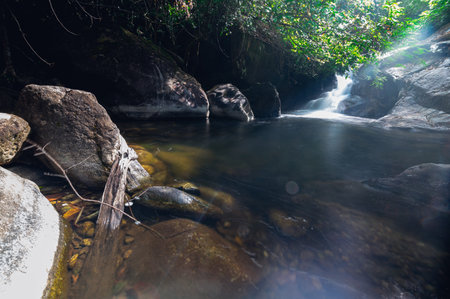 Travel concept of Khao Chamao Waterfall National Park love nature