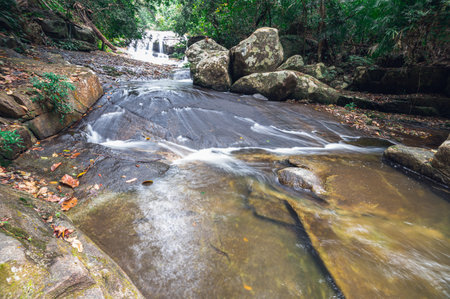 Travel concept of Khao Chamao Waterfall National Park love nature