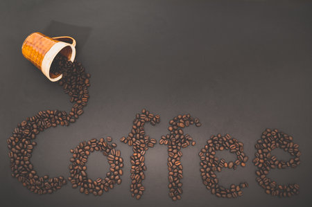 Love drinking coffee, Coffee beans line up the word coffeeの写真素材