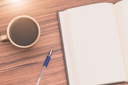 Concept of love to read and write With a coffee mug on the tableの写真素材