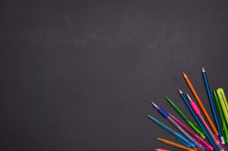 Back to school and education concept Stationery Supplies On the blackboard