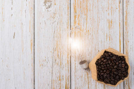 Love drinking coffee,  Coffee beans light bulbs emit energy.の写真素材