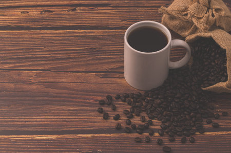 Love drinking coffee, coffee beans on the table