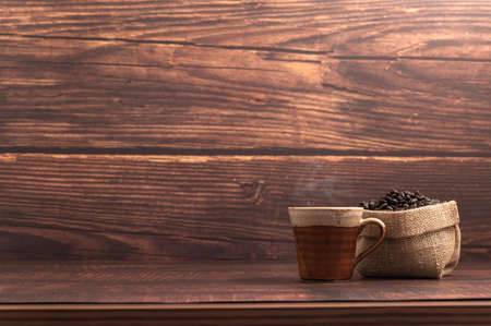 Love drinking coffee, coffee mugs and coffee beansの写真素材