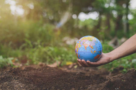 World Environment Day .Love the world .Hand holding a globeの写真素材