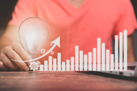 light bulb And there is a gear icon Investment and business growth stockの写真素材