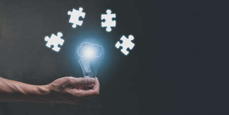 jigsaw puzzle icon, Business solutions ideaの写真素材