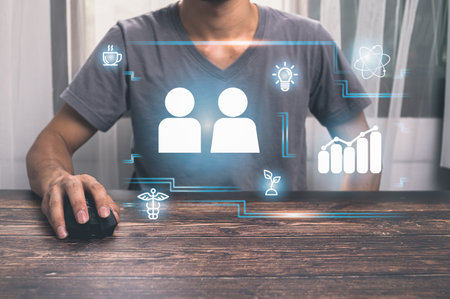 People are using hologram screens to work. illustrationの写真素材