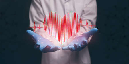 Doctor showing icon, heart wave, shape, heart.Illustrationの写真素材