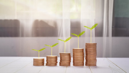 Growing Money, business finance and saving money investment , Money coin stack growing graph, plant...