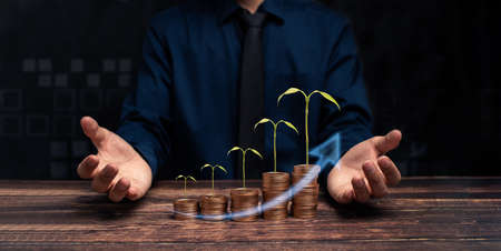 Business growth progress or success concept invest in trading illustrationの写真素材