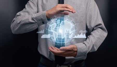businessman investing in stocks display hologram graph business growth illustration