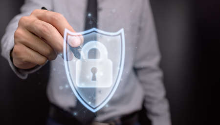 businessman with symbol padlock system protection illustrationの写真素材