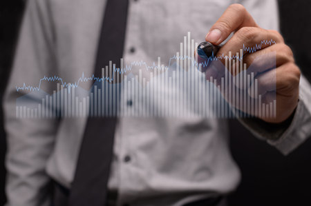 businessman investing in stocks display hologram graph business growth illustration