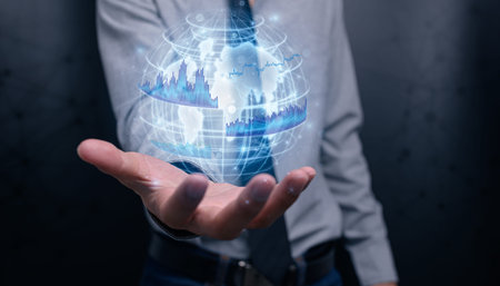 businessman investing in stocks display hologram graph business growth illustration