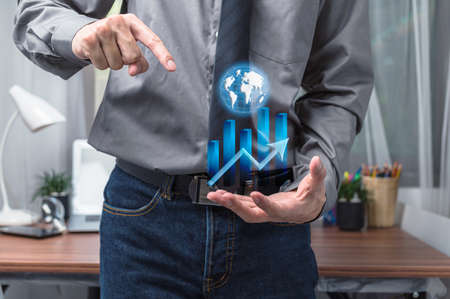 businessman showing graph chart stock investmentの写真素材