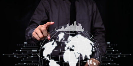 Business global internet connection application technology and digital marketing, Financial and...