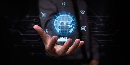 Business global internet connection application technology and digital marketing, Financial and...