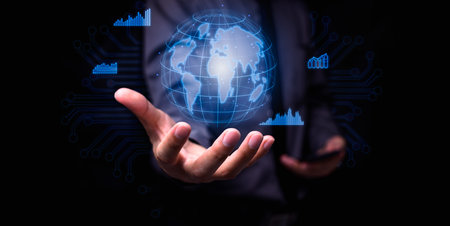 Businessman work invest share make profit earn money all over the world.