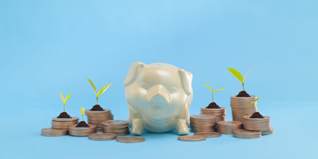 Growing Money business finance and saving money investment concept stacking coins