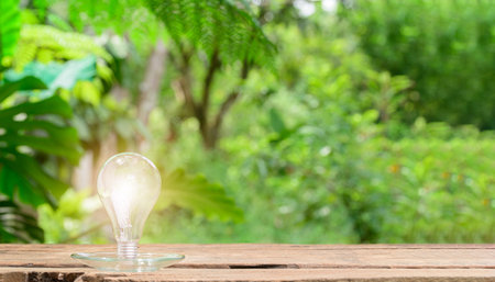 Concept Idea Light Bulb Emitting Bokeh Backgroundの写真素材