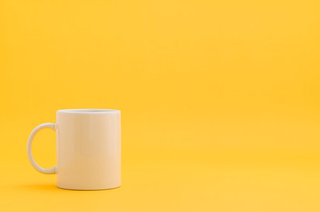 Drinking glass, coffee mug with yellow background