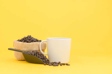 Coffee mugs and coffee beans, energy drinksの写真素材