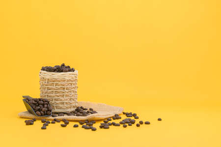 terminal coffee beans yellow background sceneの写真素材