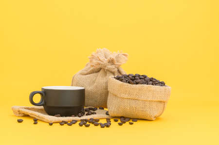 Coffee mugs and coffee beans, energy drinksの写真素材