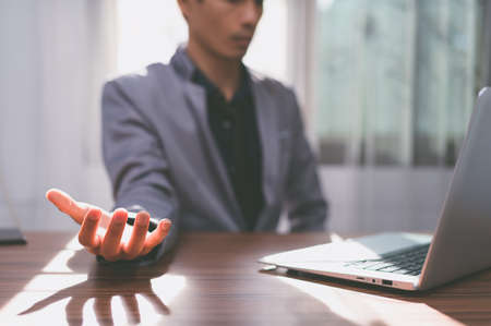 business man use a computer to workの写真素材