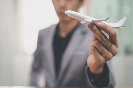 Business, airline, air transport, travel by planeの写真素材
