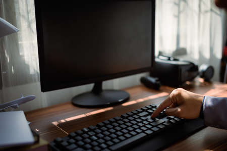 business man use a computer at workの写真素材