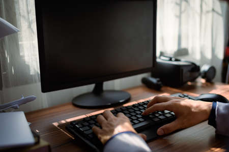 business man use a computer at workの写真素材