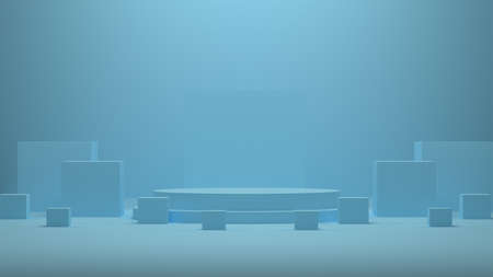 Empty background and stand display or shelf with studio for showing or design concept. Blank backdrop Realistic 3D renderの写真素材