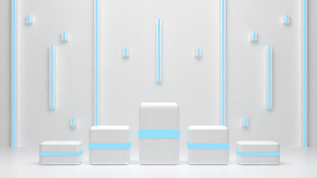 Empty background and stand display or shelf with studio for showing or design concept. Blank...