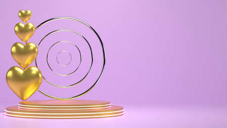 Empty background and 3d stand heart display or shelf with studio for showing or design concept. Blank backdrop Realistic 3D render Valentine day of loveの写真素材