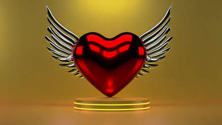 Empty background and 3d stand heart display or shelf with studio for showing or design concept. Blank backdrop Realistic 3D render Valentine day of loveの写真素材